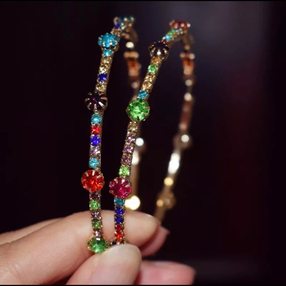 🔥Last One- 70mm Colorful Rhinestone Hoop Earrings - Picture 3 of 6